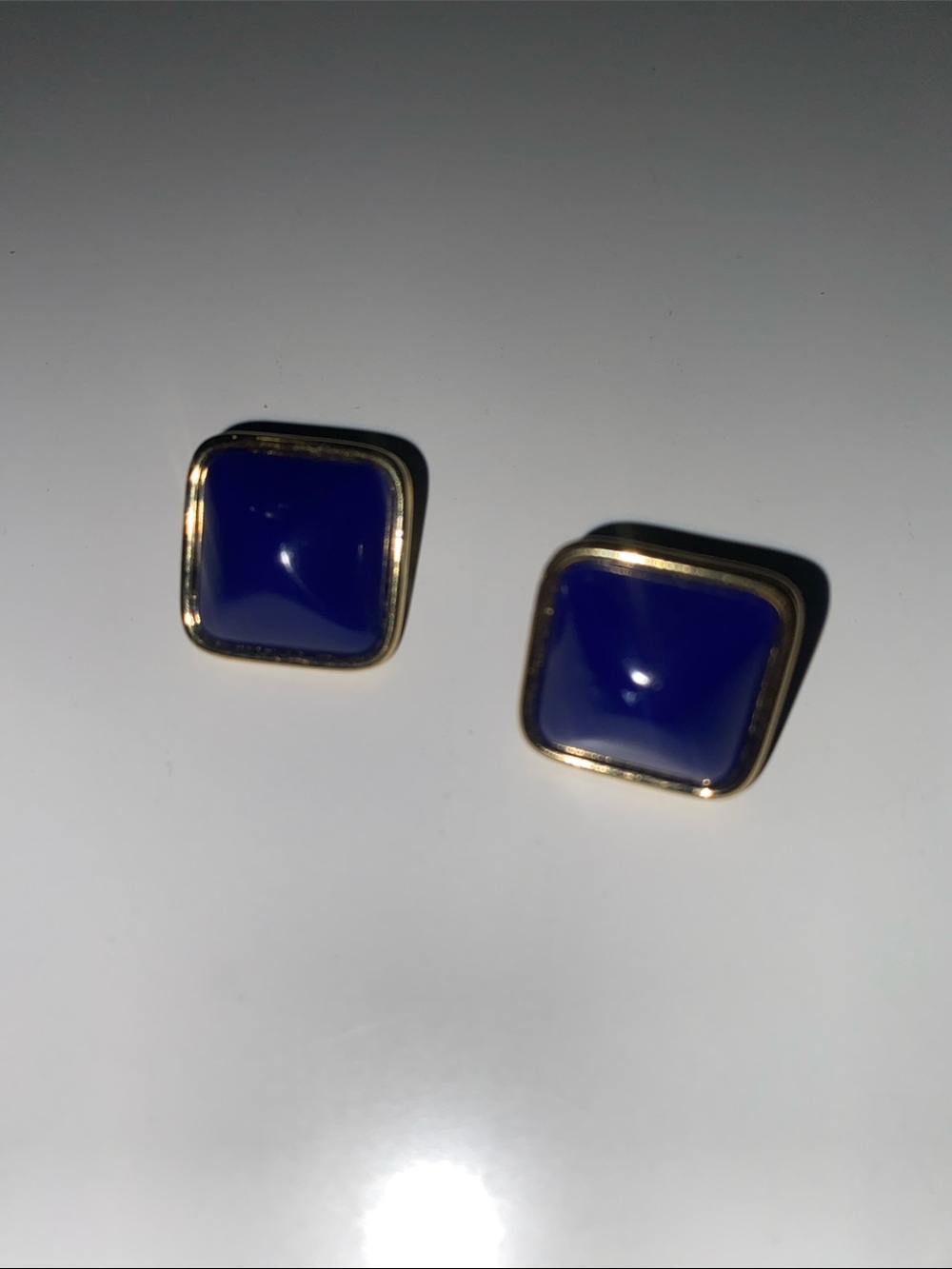 Trifari Square Blue Gold-Trim Earrings